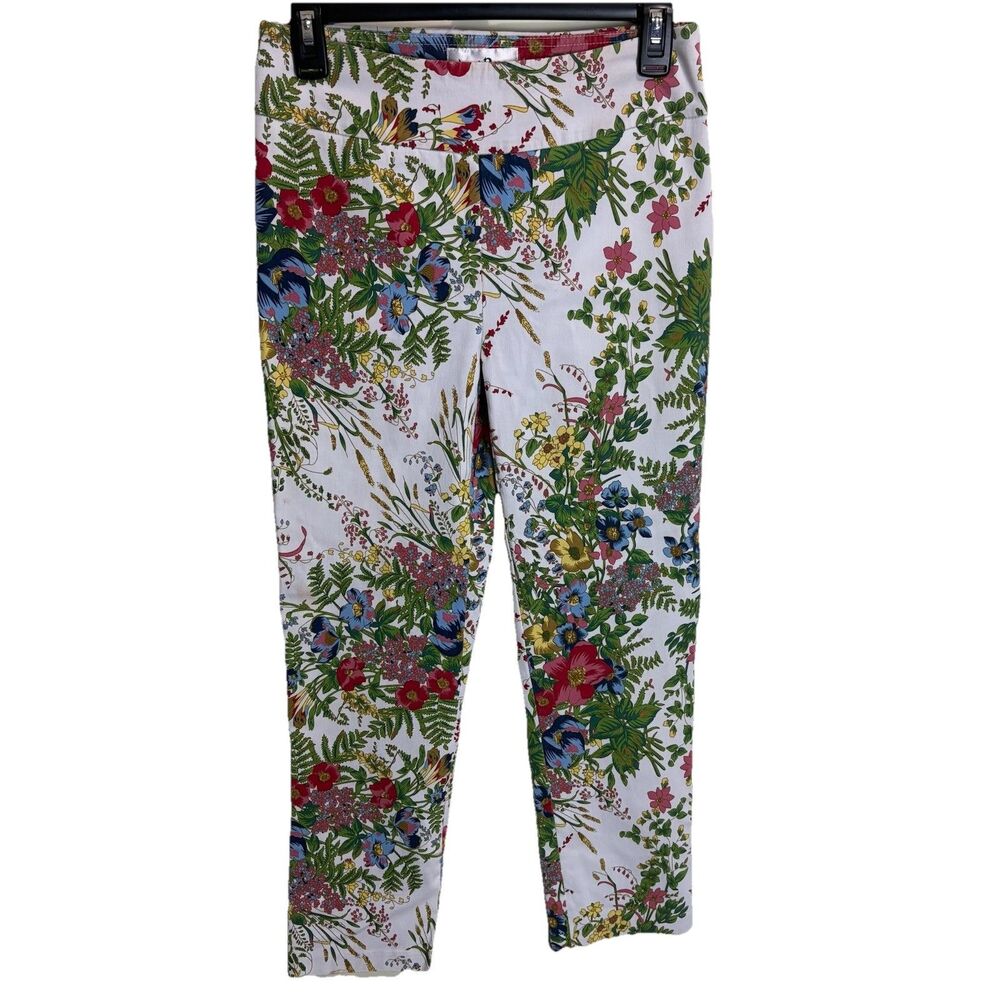 Joseph Ribkoff Pants Peddle Pusher Cropped Stretch Floral Sz 8 Bouquet Flowers